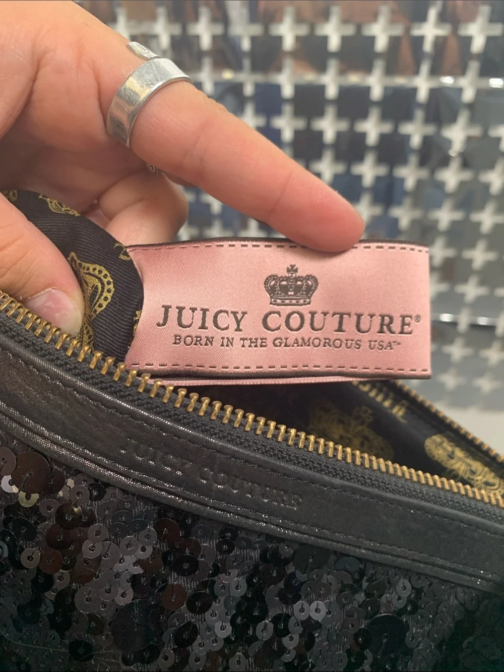 Juicy Couture Black Sequin Zip Wristlet